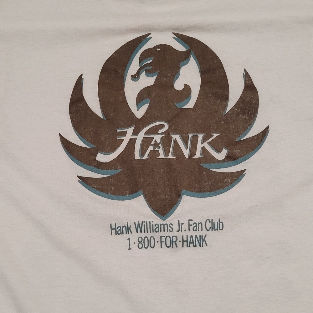 HANK WILLIAMS JR White Graphic T-Shirt with Cowboy Print Fan Club - Picture 8 of 8